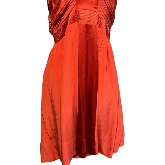 JACOB Silk Mini Dress Coral Plunge Fit Flare Medium Y2K Wedding Guest Party - Picture 6 of 11